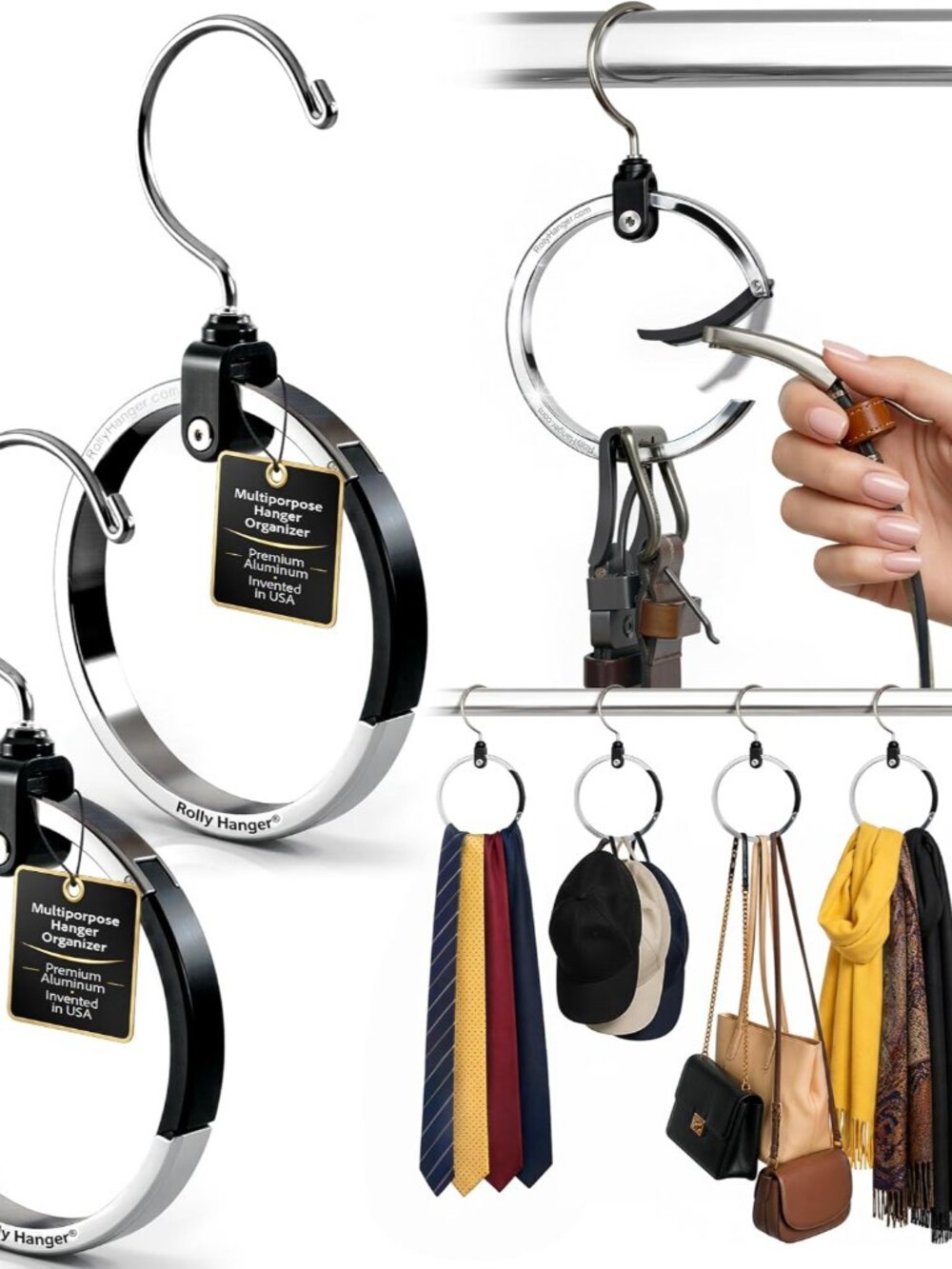 Premium Closet Organizer, Rotating Aluminum Ring Hanger with 360° Swivel Hook, S